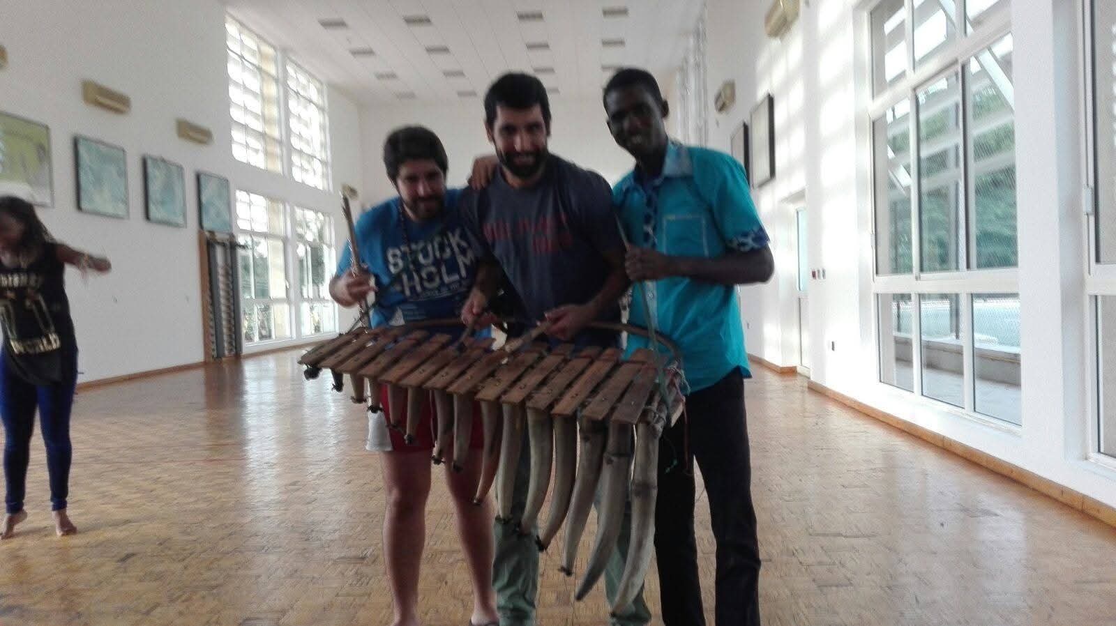 Trio with a traditional balafon