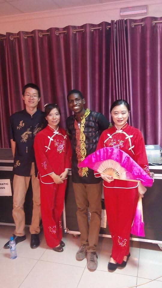 Group portrait with Chinese fan dancers